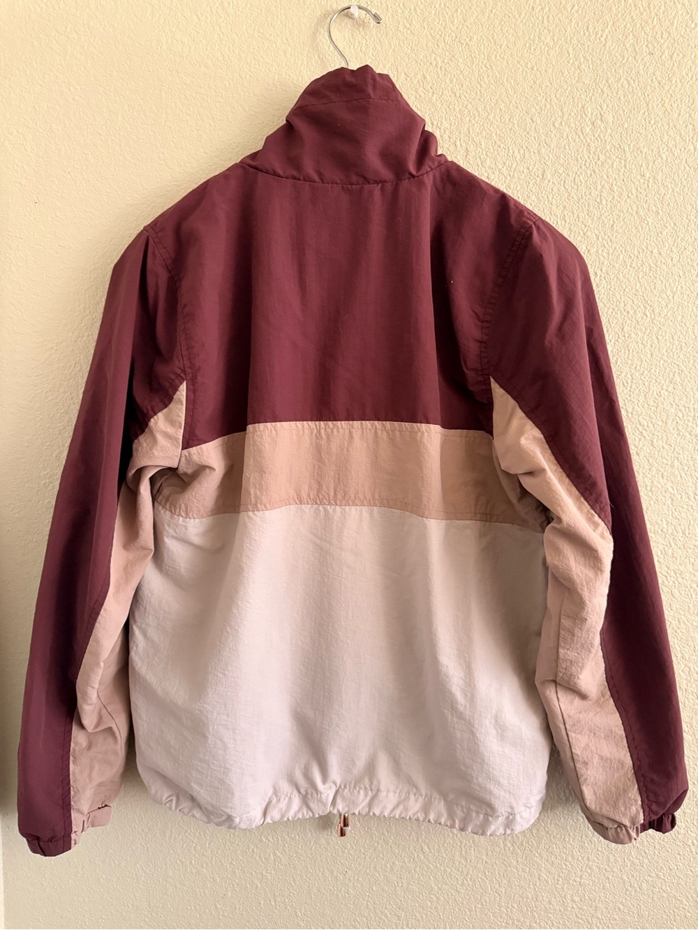 Ashley By 26 International Colorblock Windbreaker in Burgundy, Tan, and Cream